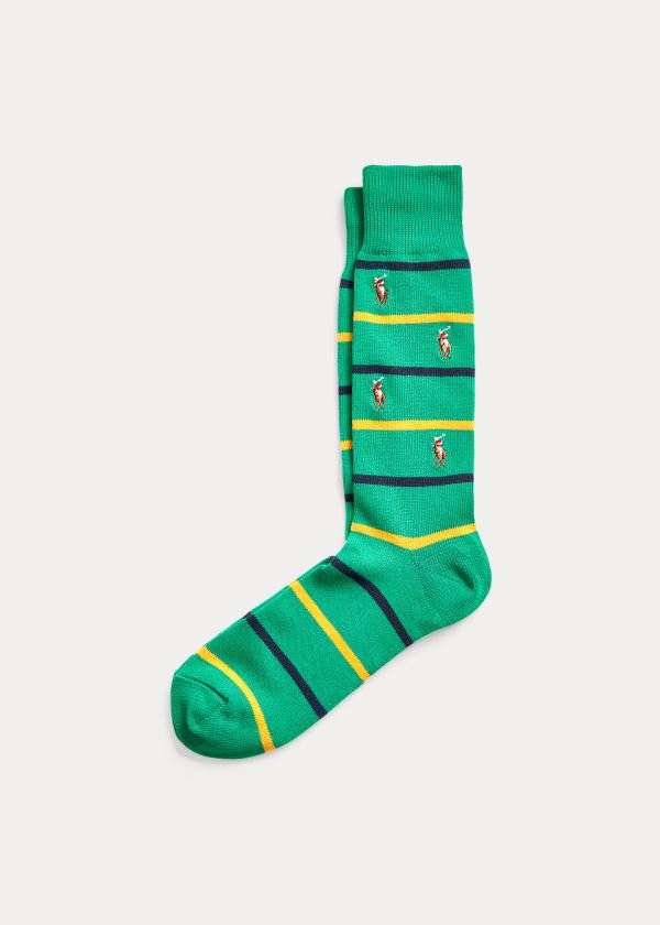 Calcetines Polo Ralph Lauren Hombre Verdes - Striped Pony Crew - MLUZF0135